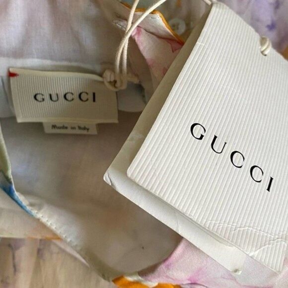 Gucci Baby Girl Floral Watercolor Print 100% Silk Dress - Picture 8 of 11